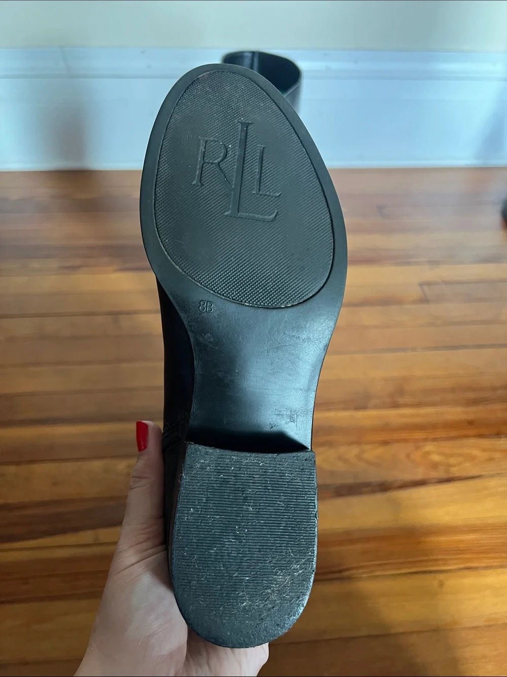 Lauren Ralph Lauren Norah Black Leather Tall Riding Boots Size 8B Gold Buckle